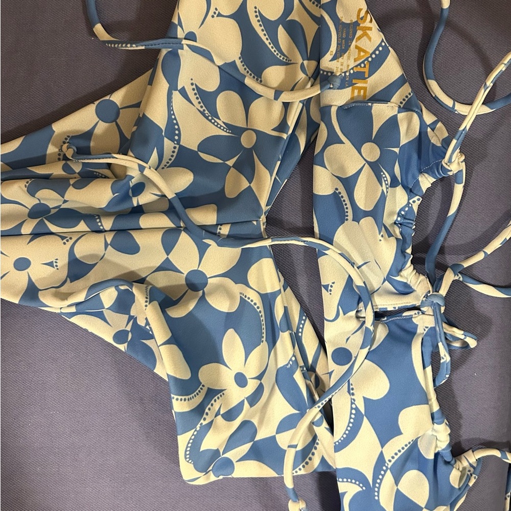 Skatie Floral Swimsuit in Blue and Cream